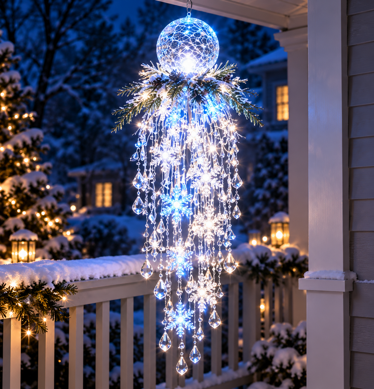 ✨Last Day 49% OFF-🎄🎅Crystal Cascade Christmas Light – Hanging Snowflake & Crystal LED Porch Décor ✨❄️