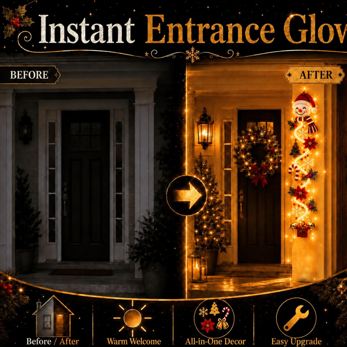⏳ Last Day 49% OFF – 🎄Glowing Christmas Door Hanger | 6 Festive Light Designs✨