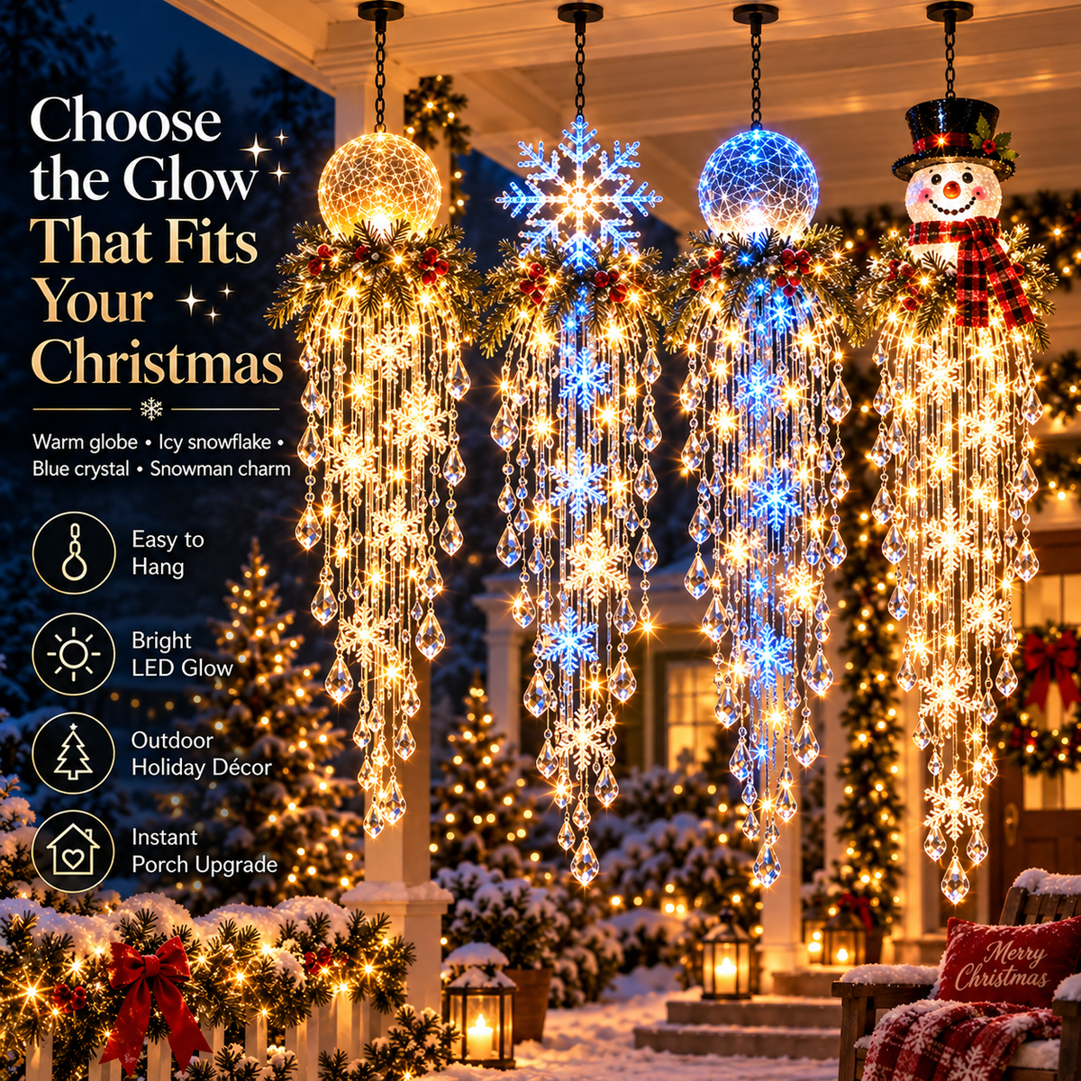 ✨Last Day 49% OFF-🎄🎅Crystal Cascade Christmas Light – Hanging Snowflake & Crystal LED Porch Décor ✨❄️