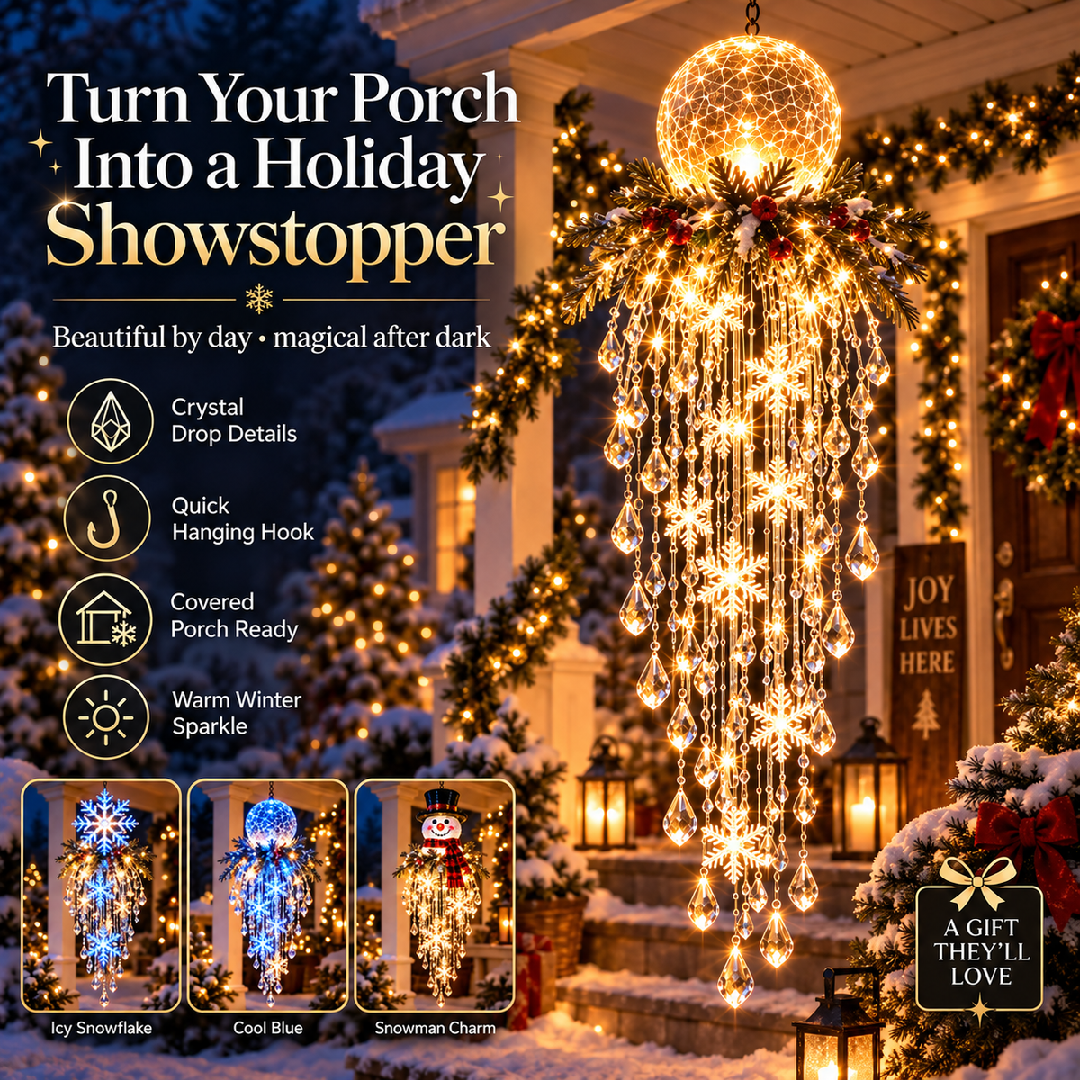 ✨Last Day 49% OFF-🎄🎅Crystal Cascade Christmas Light – Hanging Snowflake & Crystal LED Porch Décor ✨❄️