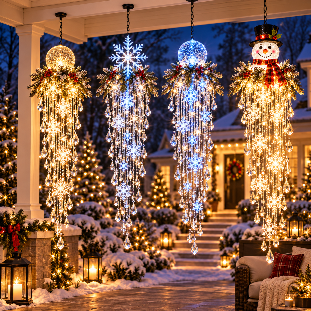 ✨Last Day 49% OFF-🎄🎅Crystal Cascade Christmas Light – Hanging Snowflake & Crystal LED Porch Décor ✨❄️