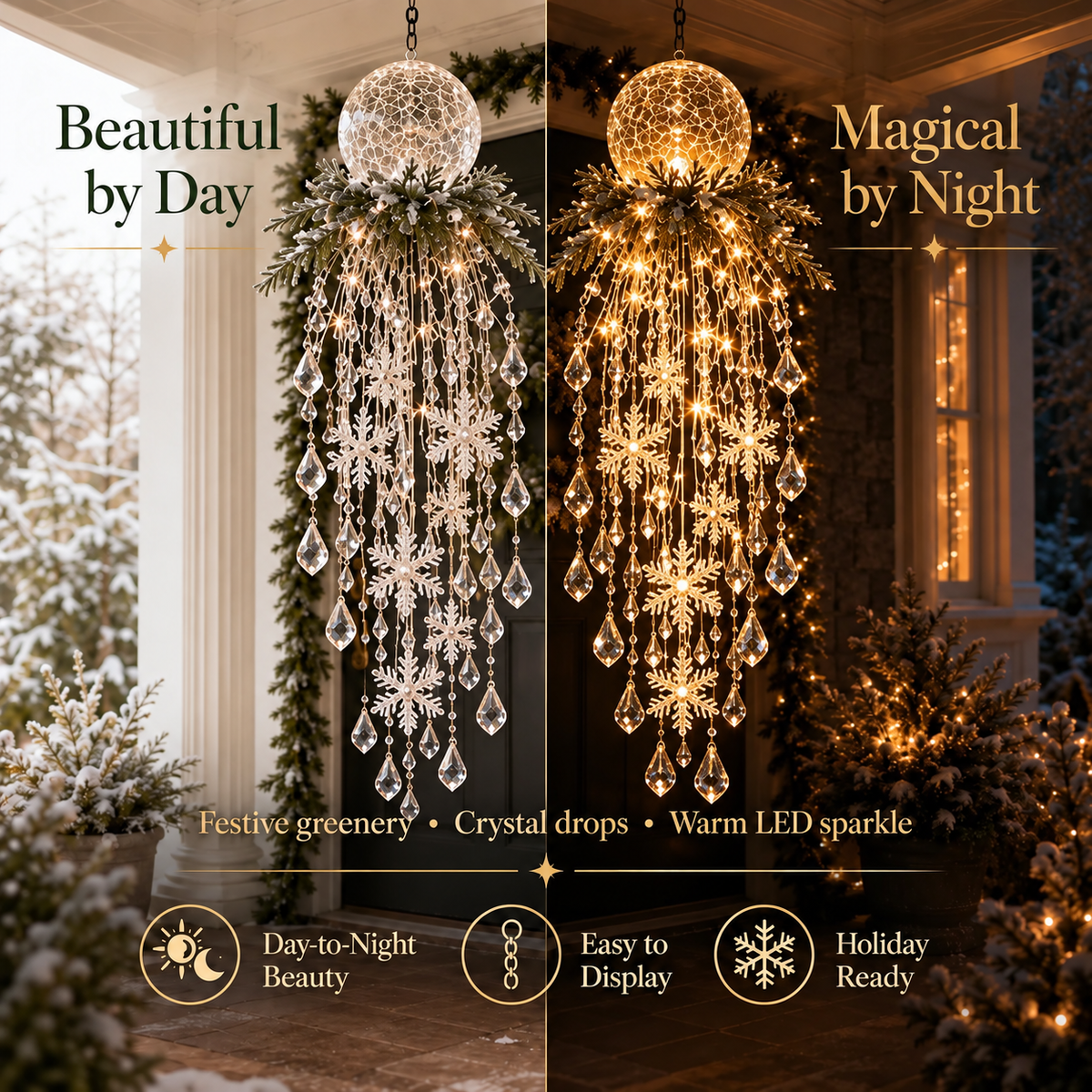 ✨Last Day 49% OFF-🎄🎅Crystal Cascade Christmas Light – Hanging Snowflake & Crystal LED Porch Décor ✨❄️