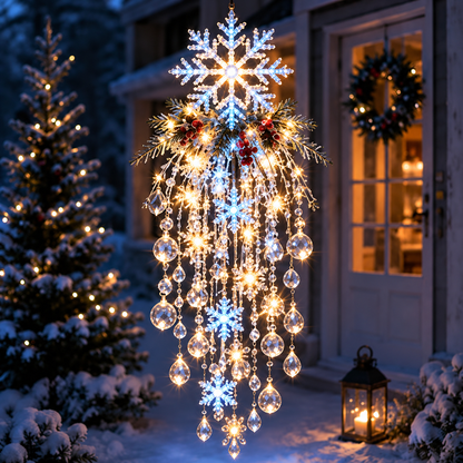✨Last Day 49% OFF-🎄🎅Crystal Cascade Christmas Light – Hanging Snowflake & Crystal LED Porch Décor ✨❄️