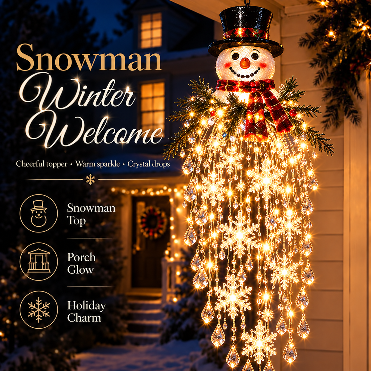 ✨Last Day 49% OFF-🎄🎅Crystal Cascade Christmas Light – Hanging Snowflake & Crystal LED Porch Décor ✨❄️